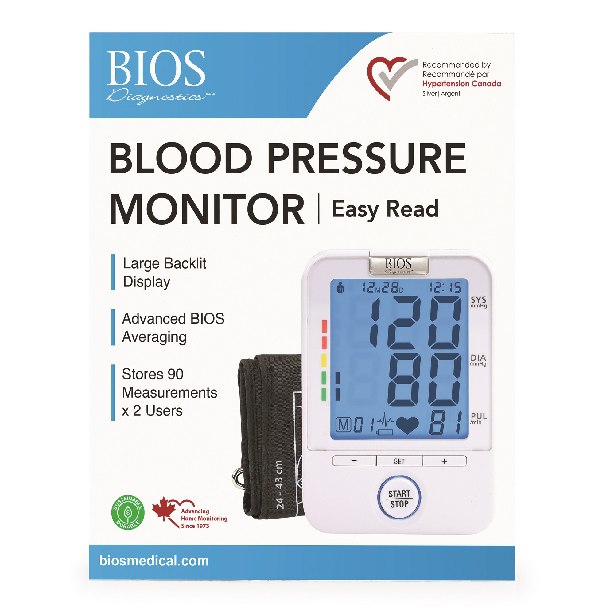 BIOS Diagnostics Precision Series Easy Read Blood Pressure Monitor